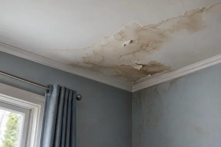 Illustration of water stains and peeling ceiling paint