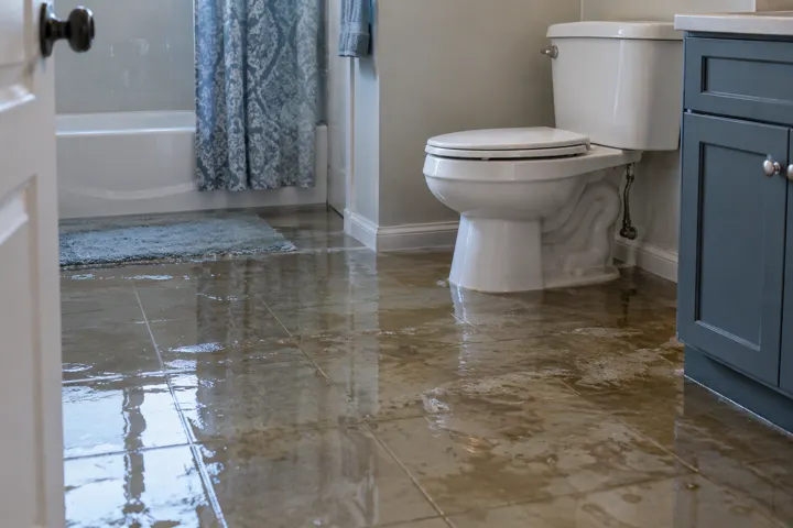 Illustration of bathroom water damage after an overflow