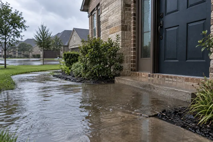 Illustration of rainwater around a home after a storm